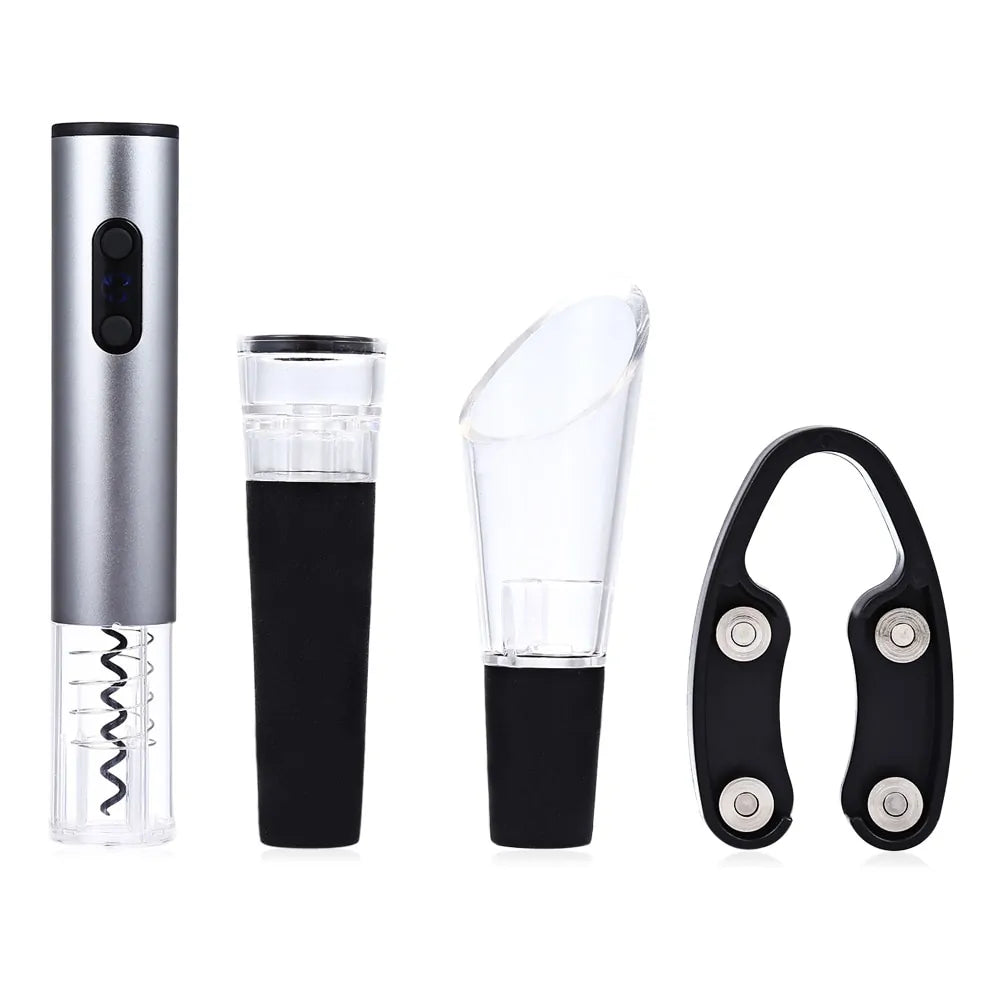 Hold n' Press Electric Wine Bottle Opener Set with Foil Cutter, Vacuum Stopper, and Pourer